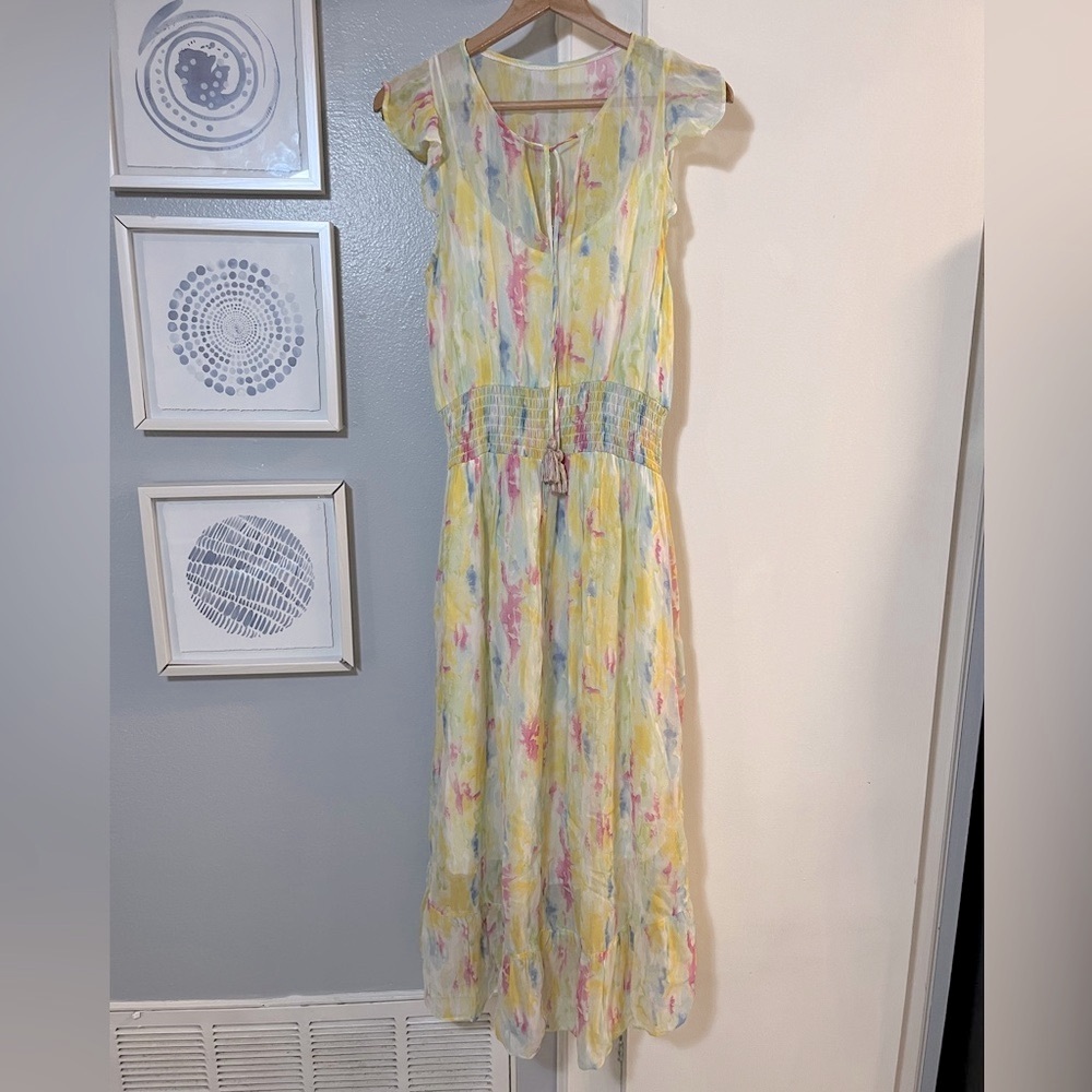 ANTHROPOLOGIE Watercolor Women’s Maxi Dress Smocked Waist Lightweight Size 10 - Picture 3 of 10